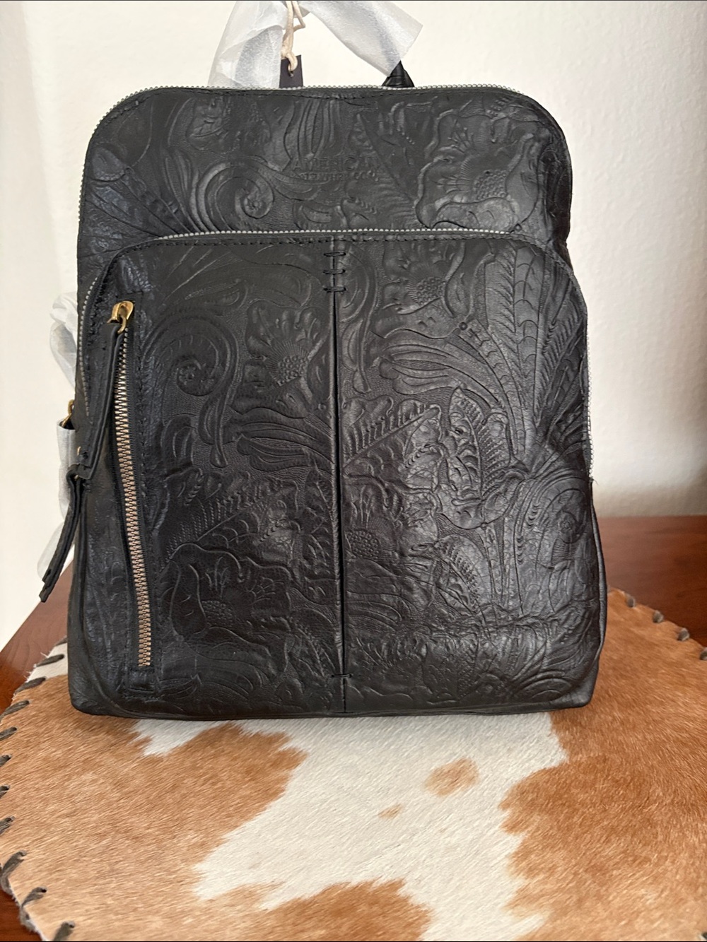 American Leather Co. Cleveland Leather Backpack - black tooled